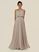 KissDress-Alix Frost A Line Chiffon V Neck Ruffled Overlay Long Bridesmaid Dress