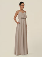 KissDress-Alix Frost A Line Chiffon V Neck Ruffled Overlay Long Bridesmaid Dress