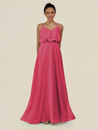 KissDress-Alix Fuchsia A Line Chiffon V Neck Ruffled Overlay Long Bridesmaid Dress