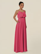 KissDress-Alix Fuchsia A Line Chiffon V Neck Ruffled Overlay Long Bridesmaid Dress