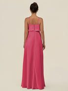 KissDress-Alix Fuchsia A Line Chiffon V Neck Ruffled Overlay Long Bridesmaid Dress