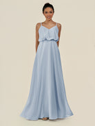 KissDress-Alix Ice A Line Chiffon V Neck Ruffled Overlay Long Bridesmaid Dress