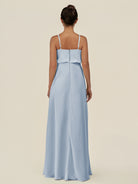 KissDress-Alix Ice A Line Chiffon V Neck Ruffled Overlay Long Bridesmaid Dress