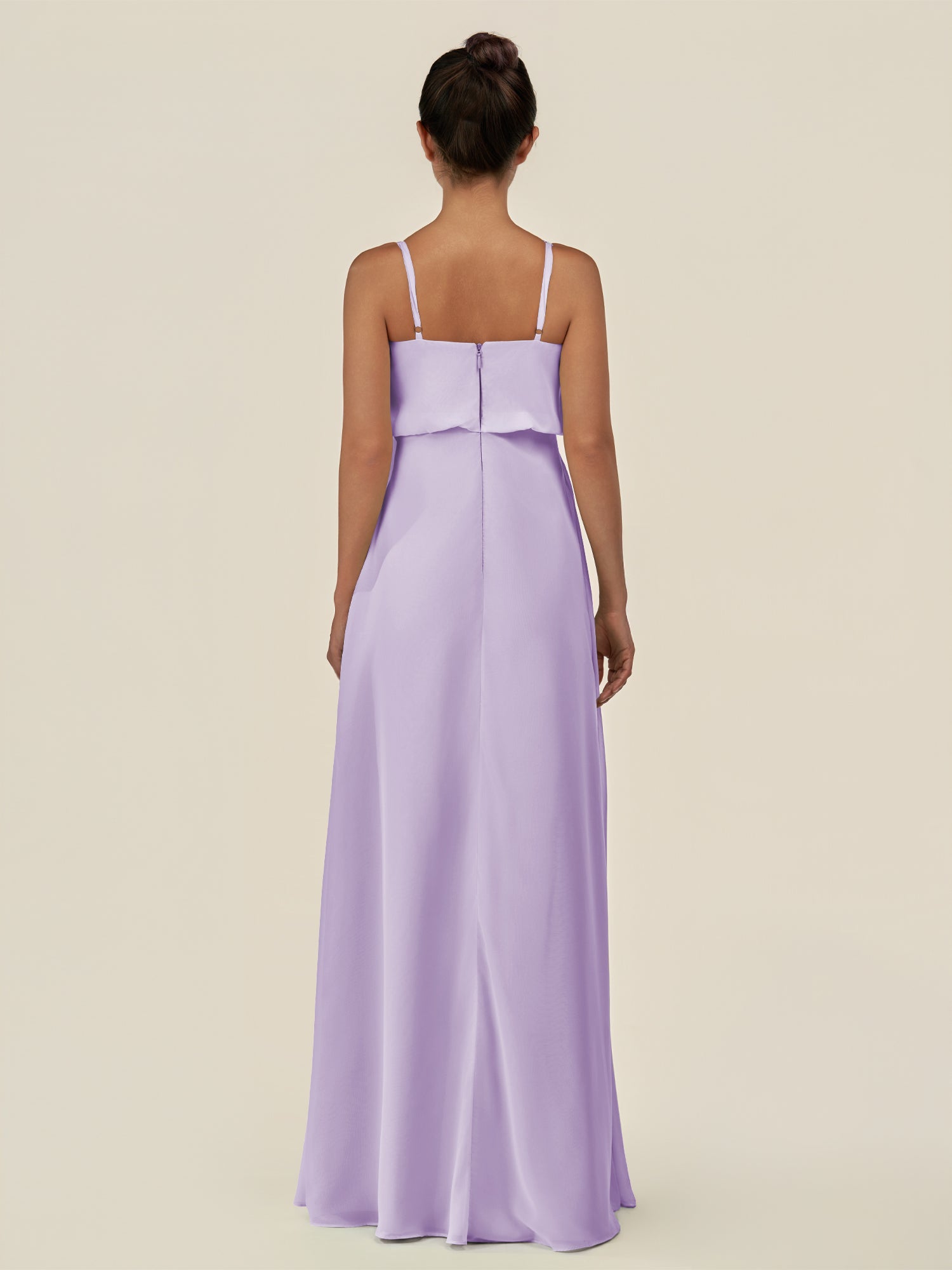 KissDress-Alix Lavender A Line Chiffon V Neck Ruffled Overlay Long Bridesmaid Dress