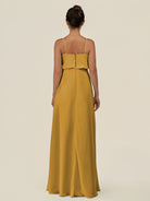 KissDress-Alix Marigold A Line Chiffon V Neck Ruffled Overlay Long Bridesmaid Dress