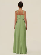 KissDress-Alix Matcha A Line Chiffon V Neck Ruffled Overlay Long Bridesmaid Dress