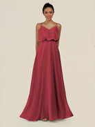 KissDress-Alix Merlot A Line Chiffon V Neck Ruffled Overlay Long Bridesmaid Dress