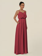 KissDress-Alix Merlot A Line Chiffon V Neck Ruffled Overlay Long Bridesmaid Dress