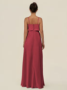 KissDress-Alix Merlot A Line Chiffon V Neck Ruffled Overlay Long Bridesmaid Dress