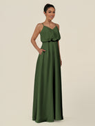 KissDress-Alix Moss A Line Chiffon V Neck Ruffled Overlay Long Bridesmaid Dress