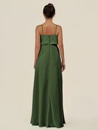 KissDress-Alix Moss A Line Chiffon V Neck Ruffled Overlay Long Bridesmaid Dress