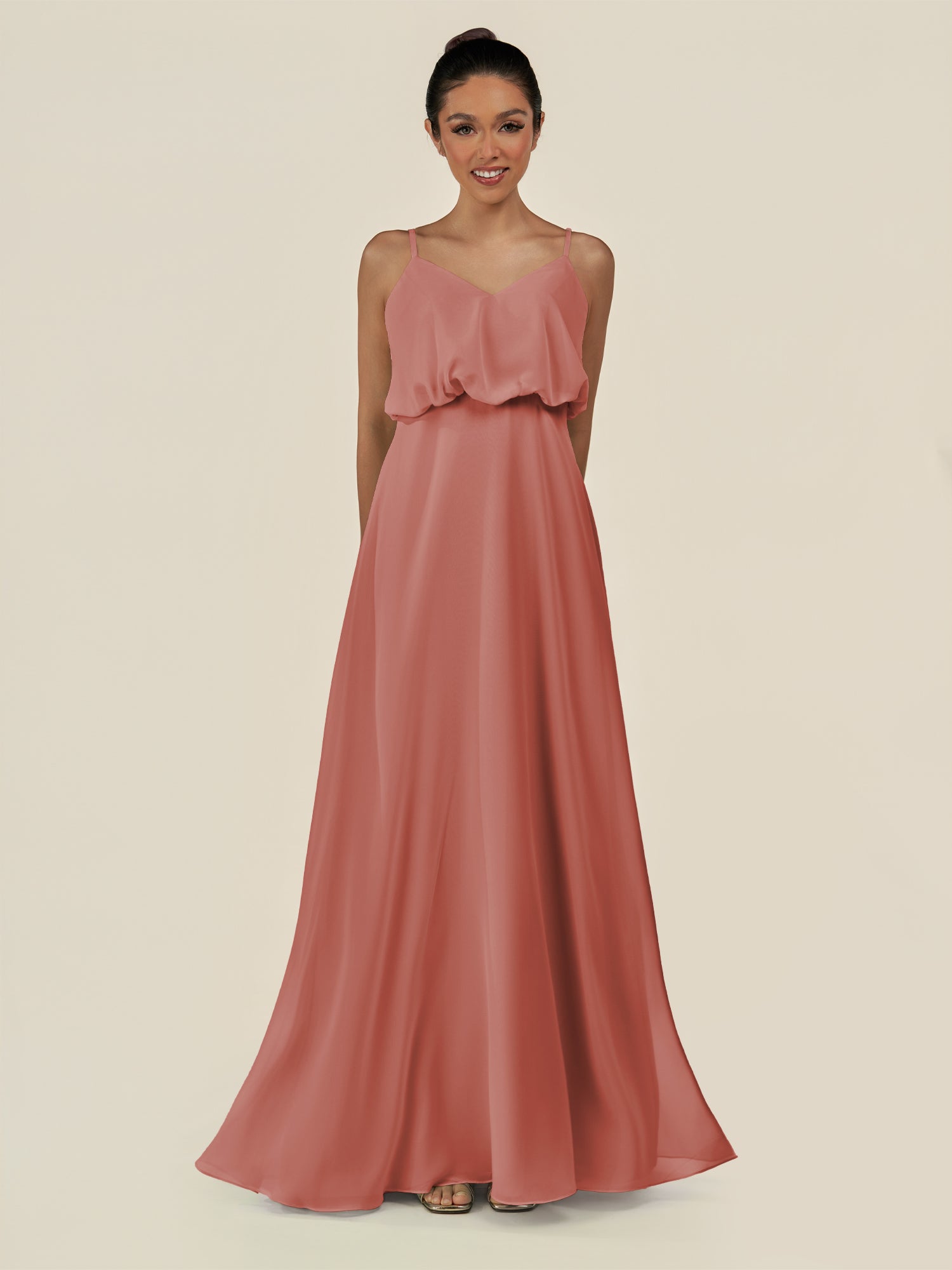 KissDress-Alix Mulberry A Line Chiffon V Neck Ruffled Overlay Long Bridesmaid Dress