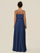 KissDress-Alix Navy A Line Chiffon V Neck Ruffled Overlay Long Bridesmaid Dress