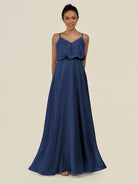 KissDress-Alix Navy A Line Chiffon V Neck Ruffled Overlay Long Bridesmaid Dress