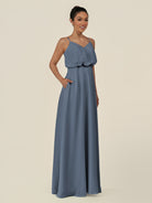 KissDress-Alix Neptune A Line Chiffon V Neck Ruffled Overlay Long Bridesmaid Dress