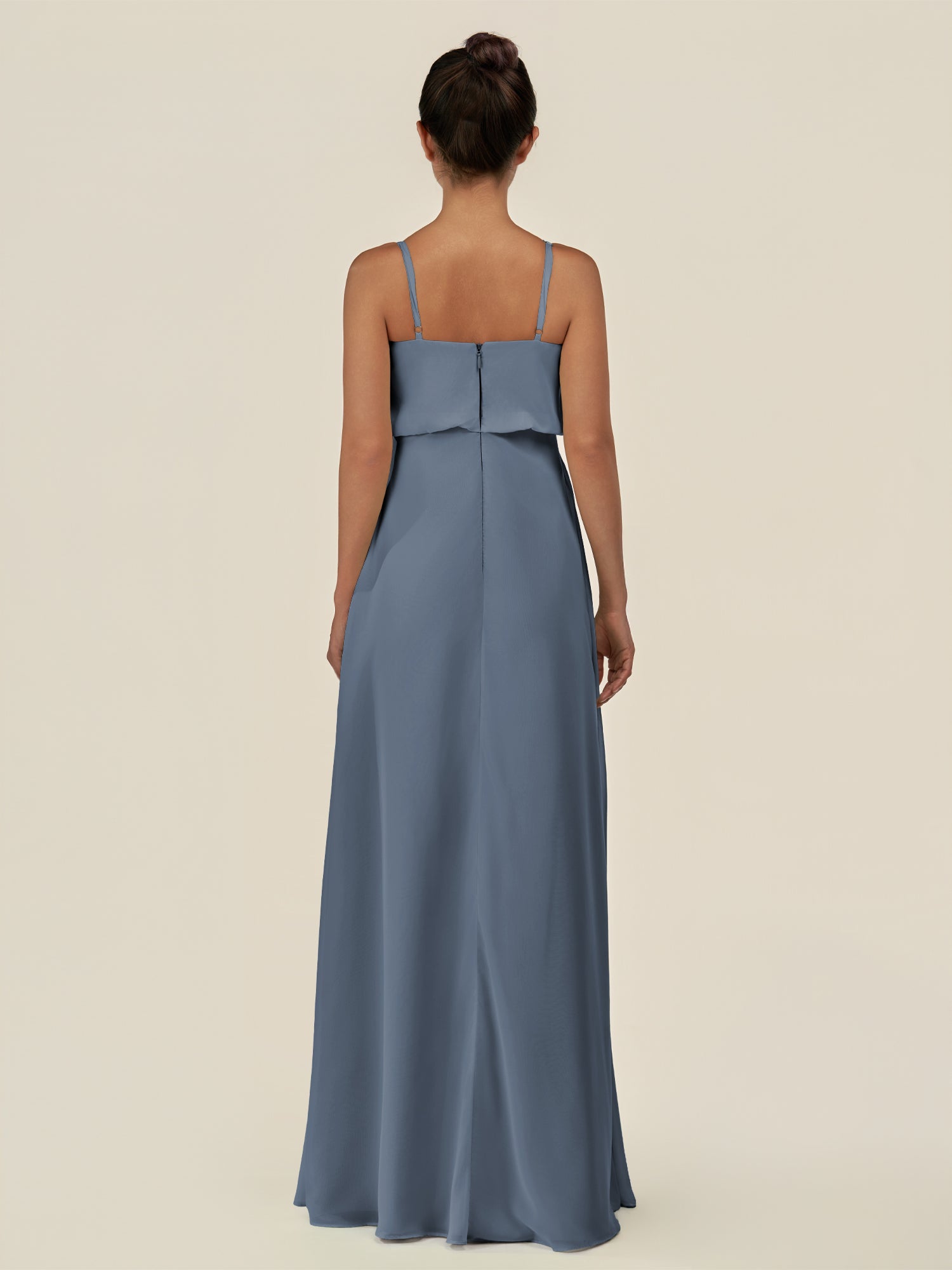 KissDress-Alix Neptune A Line Chiffon V Neck Ruffled Overlay Long Bridesmaid Dress