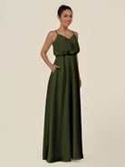 KissDress-Alix Olive A Line Chiffon V Neck Ruffled Overlay Long Bridesmaid Dress