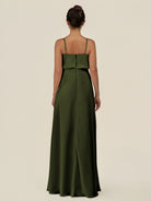 KissDress-Alix Olive A Line Chiffon V Neck Ruffled Overlay Long Bridesmaid Dress