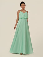 KissDress-Alix Pale Pistachio A Line Chiffon V Neck Ruffled Overlay Long Bridesmaid Dress