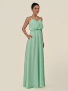 KissDress-Alix Pale Pistachio A Line Chiffon V Neck Ruffled Overlay Long Bridesmaid Dress