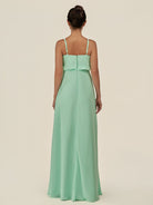 KissDress-Alix Pale Pistachio A Line Chiffon V Neck Ruffled Overlay Long Bridesmaid Dress