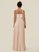 KissDress-Alix Pale Blush A Line Chiffon V Neck Ruffled Overlay Long Bridesmaid Dress