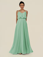 KissDress-Alix Pale Pistachio A Line Chiffon V Neck Ruffled Overlay Long Bridesmaid Dress