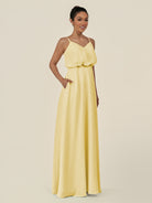 KissDress-Alix Pastel Yellow A Line Chiffon V Neck Ruffled Overlay Long Bridesmaid Dress