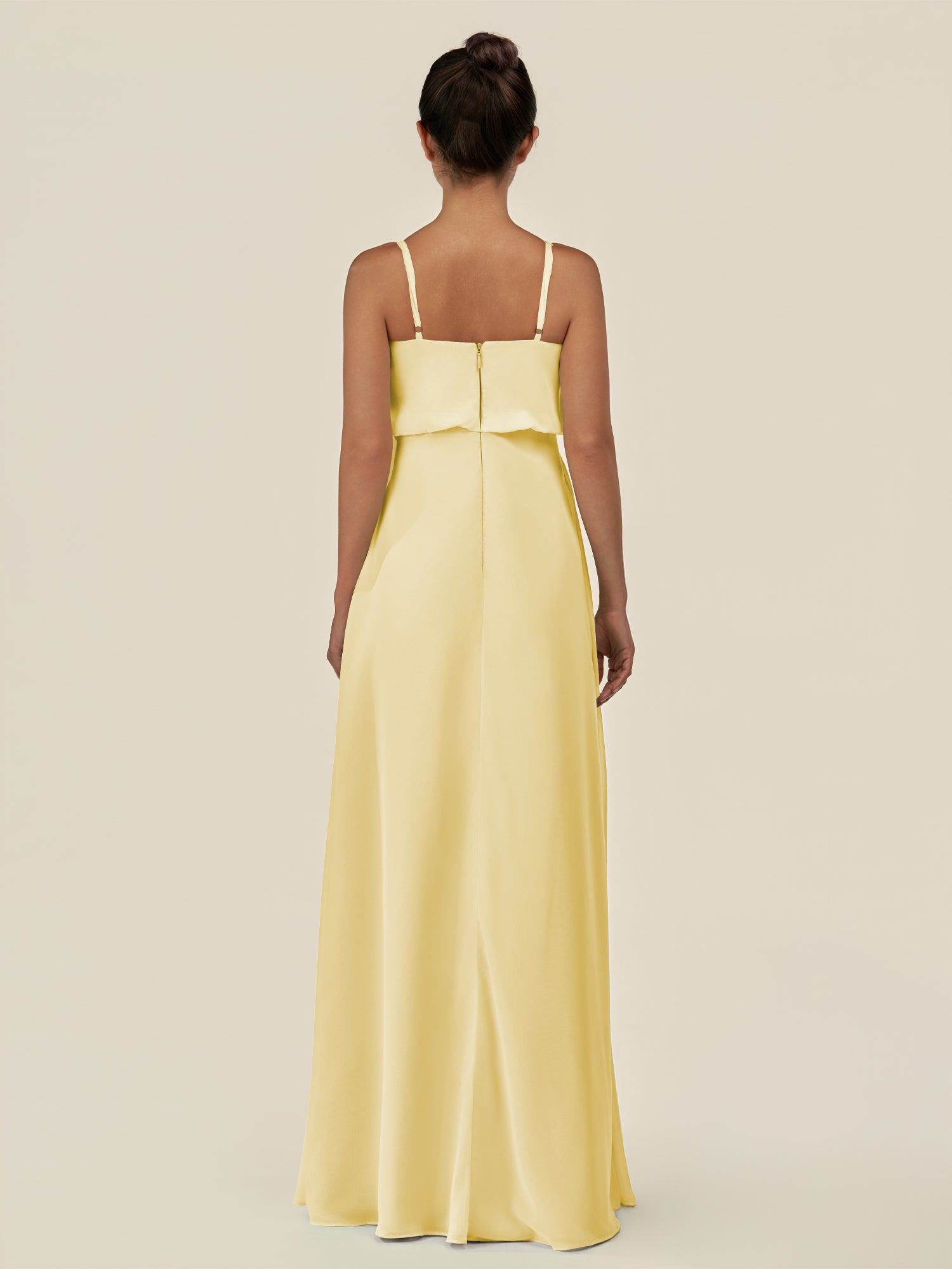 KissDress-Alix Pastel Yellow A Line Chiffon V Neck Ruffled Overlay Long Bridesmaid Dress