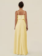 KissDress-Alix Pastel Yellow A Line Chiffon V Neck Ruffled Overlay Long Bridesmaid Dress