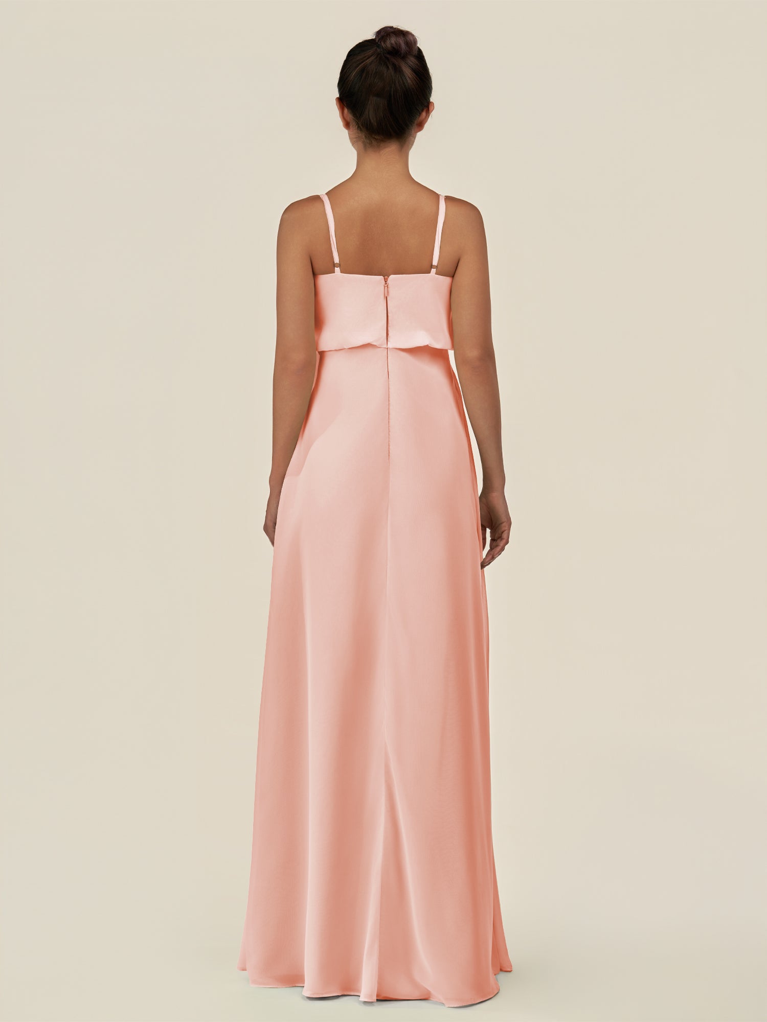 KissDress-Alix Rose Petal A Line Chiffon V Neck Ruffled Overlay Long Bridesmaid Dress