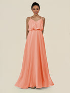 KissDress-Alix Rosette A Line Chiffon V Neck Ruffled Overlay Long Bridesmaid Dress