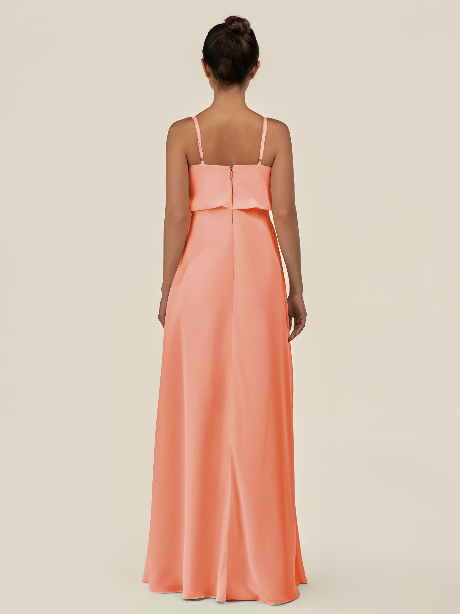 KissDress-Alix Rosette A Line Chiffon V Neck Ruffled Overlay Long Bridesmaid Dress