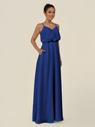 KissDress-Alix Royal Blue A Line Chiffon V Neck Ruffled Overlay Long Bridesmaid Dress