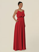 KissDress-Alix Ruby Red A Line Chiffon V Neck Ruffled Overlay Long Bridesmaid Dress