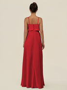 KissDress-Alix Ruby Red A Line Chiffon V Neck Ruffled Overlay Long Bridesmaid Dress