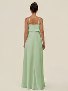 KissDress-Alix Sage A Line Chiffon V Neck Ruffled Overlay Long Bridesmaid Dress