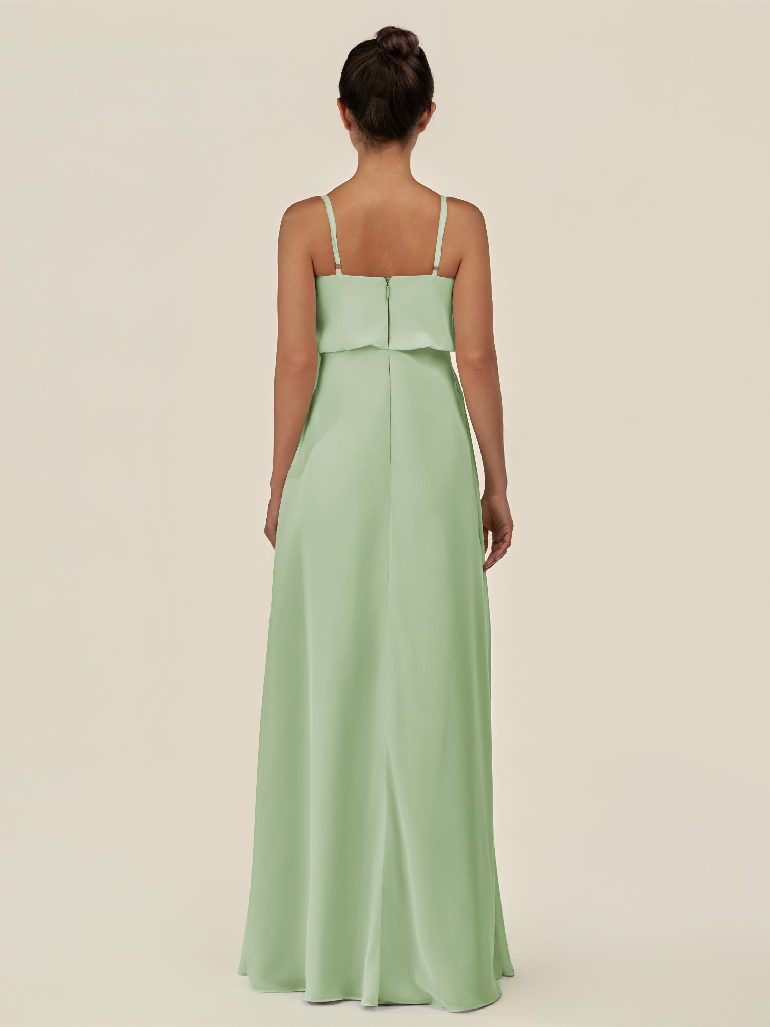 KissDress-Alix Sage A Line Chiffon V Neck Ruffled Overlay Long Bridesmaid Dress
