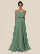 KissDress-Alix Sea Glass A Line Chiffon V Neck Ruffled Overlay Long Bridesmaid Dress