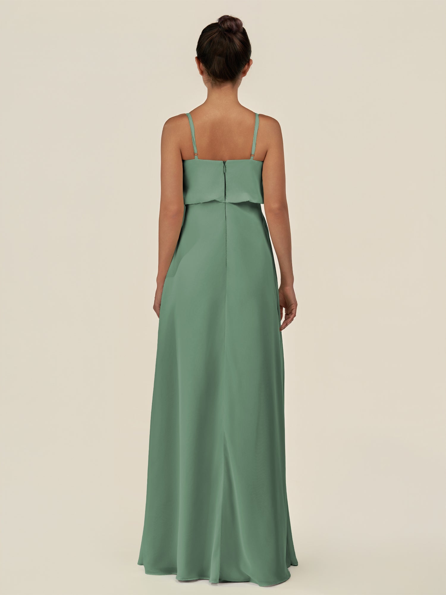 KissDress-Alix Sea Glass A Line Chiffon V Neck Ruffled Overlay Long Bridesmaid Dress