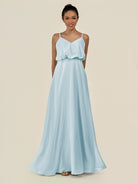 KissDress-Alix Sky Blue A Line Chiffon V Neck Ruffled Overlay Long Bridesmaid Dress