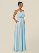 KissDress-Alix Sky Blue A Line Chiffon V Neck Ruffled Overlay Long Bridesmaid Dress
