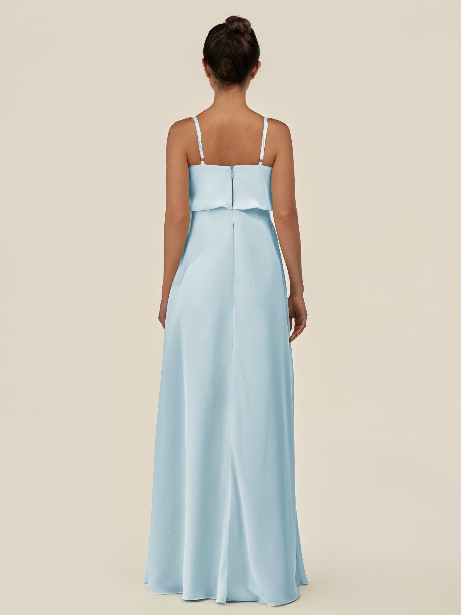 KissDress-Alix Sky Blue A Line Chiffon V Neck Ruffled Overlay Long Bridesmaid Dress
