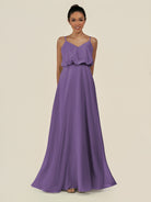 KissDress-Alix Tahiti A Line Chiffon V Neck Ruffled Overlay Long Bridesmaid Dress