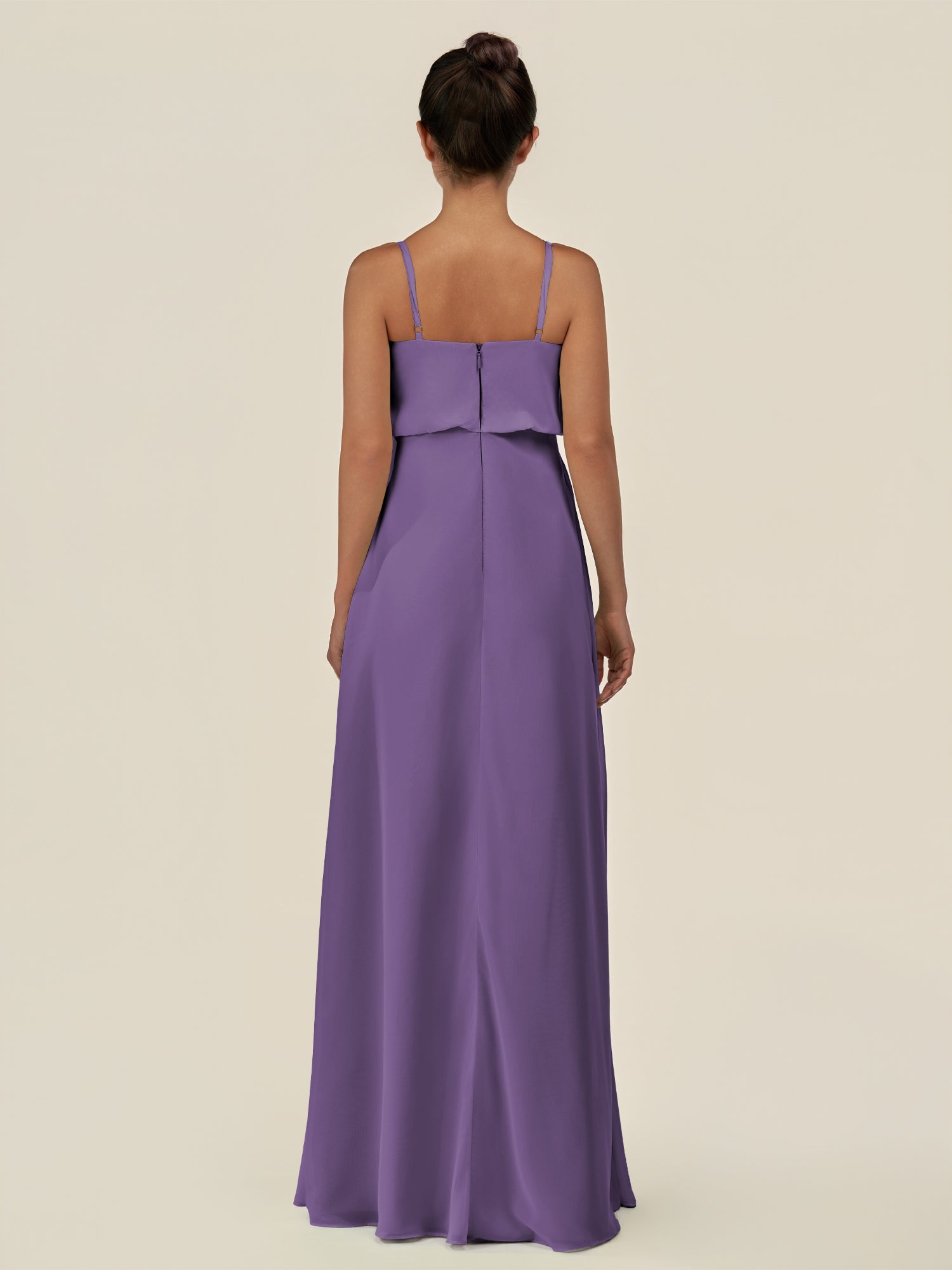 KissDress-Alix Tahiti A Line Chiffon V Neck Ruffled Overlay Long Bridesmaid Dress