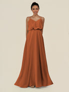 KissDress-Alix Terracotta A Line Chiffon V Neck Ruffled Overlay Long Bridesmaid Dress