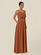 KissDress-Alix Terracotta A Line Chiffon V Neck Ruffled Overlay Long Bridesmaid Dress