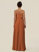 KissDress-Alix Terracotta A Line Chiffon V Neck Ruffled Overlay Long Bridesmaid Dress