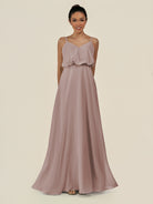 KissDress-Alix Toffee A Line Chiffon V Neck Ruffled Overlay Long Bridesmaid Dress