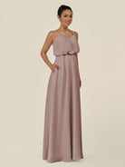 KissDress-Alix Toffee A Line Chiffon V Neck Ruffled Overlay Long Bridesmaid Dress